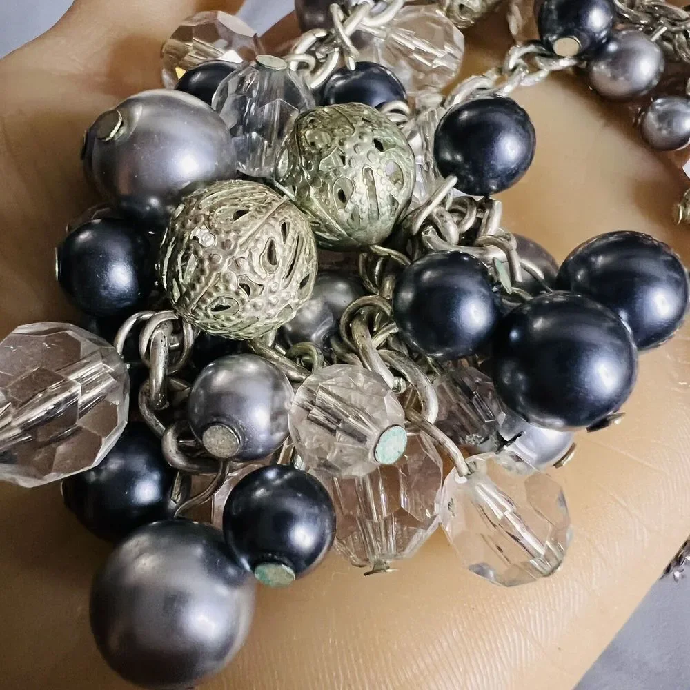 Premier Designs Bauble On Necklace Silver Plated Faux Pearl Filigree Beads